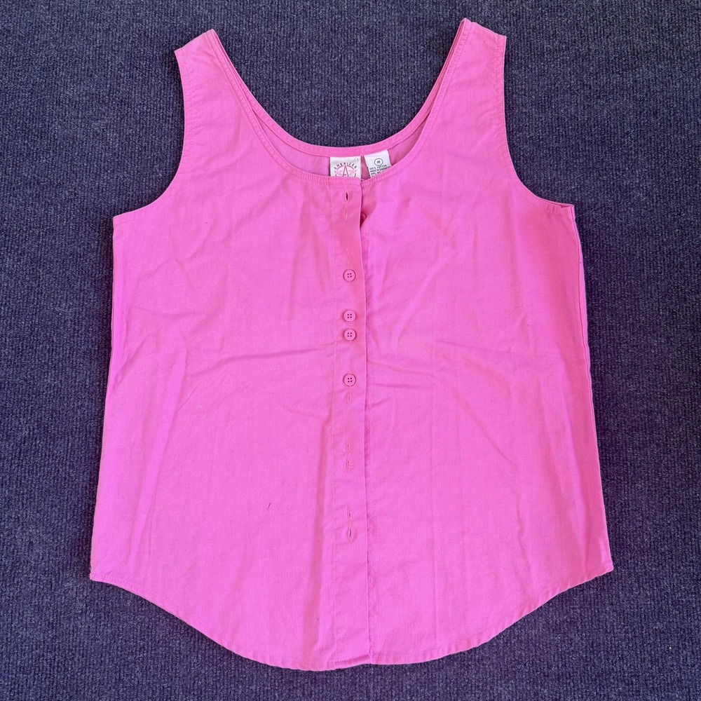 Vintage American Weekend Tank Top Womens M Pink Button Front Scoop Neck